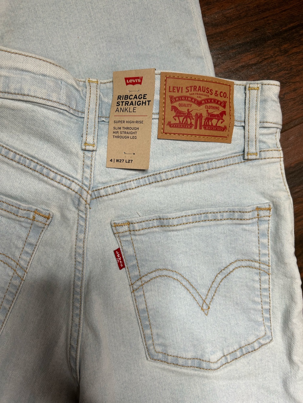 Levi’s Ribcage Straight Ankle Denim Light Wash High Rise Distressed Jeans - Picture 4 of 5